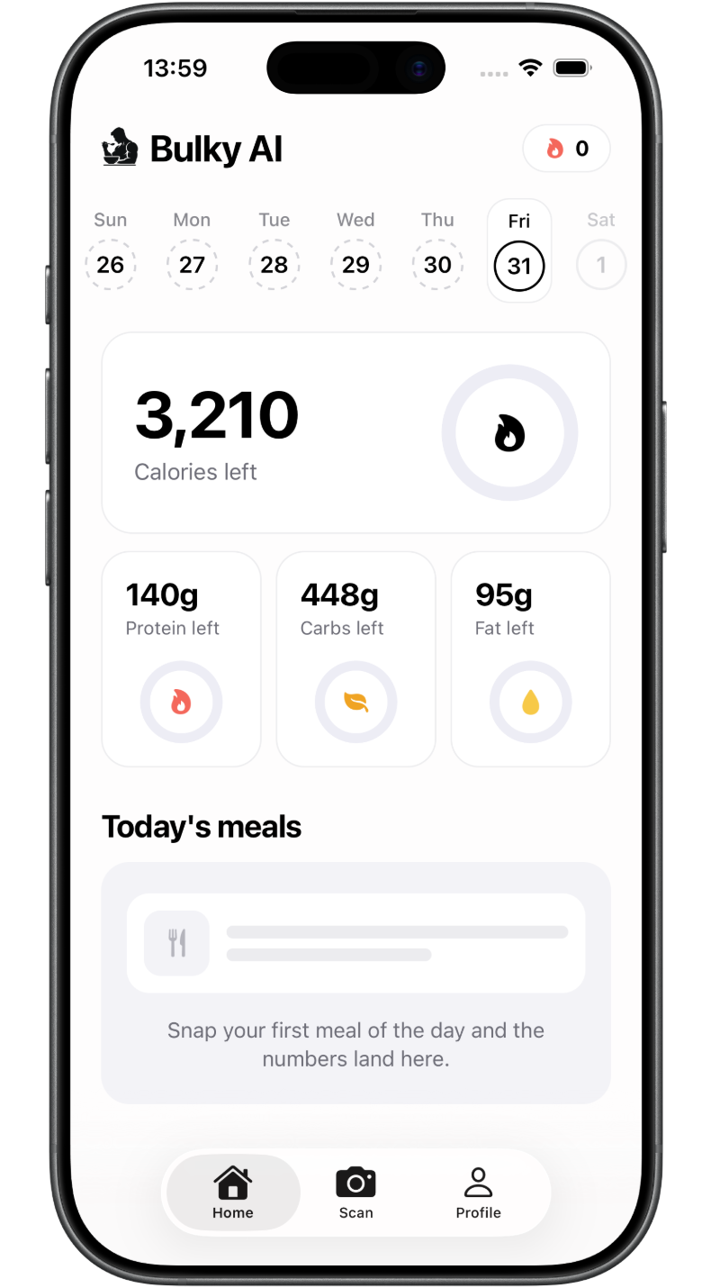 The Cal Go home screen showing calories and macros left for the day